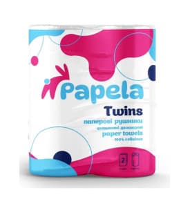 Бумажное полотенце 100 отрывов рулонное Papela Twins двухслойное 2 шт