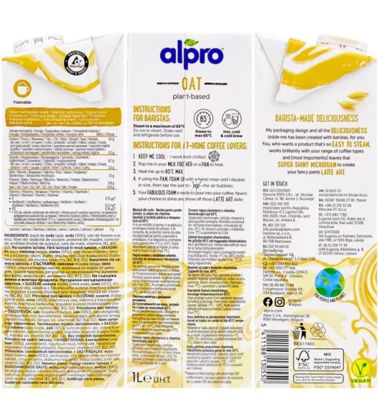 Зображення Молоко рослинне вівсяне Alpro 1л 3% – купити вівсяне молоко для кави, напоїв та HoReCa № 2