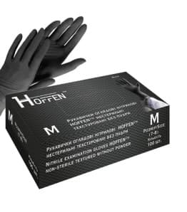 Рукавички нітрилові M чорні Hoffen 100 шт