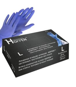 Рукавички нітрилові L сині Hoffen 100 шт