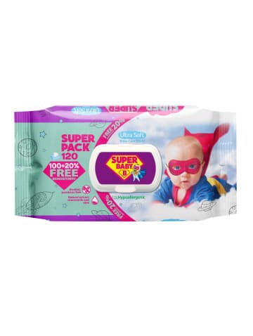 Салфетки влажные детские "Super Baby" SuperPack Ромашка и алоэ 120 шт